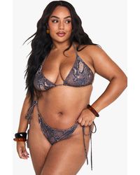 Boohoo - Plus Print Tie Side Triangle Bikini Bottoms - Lyst