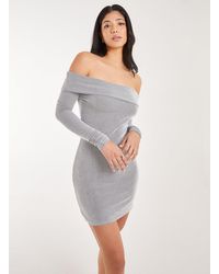 Pink Vanilla - Two Tone Rib Bardot Mini Dress - Lyst