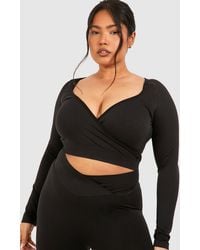 Boohoo - Plus Seamless Wrap Long Sleeve Top - Lyst