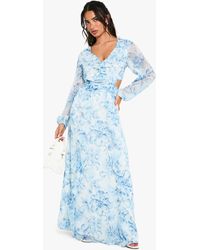 Boohoo - Petite Floral Chiffon Volume Sleeve Maxi Dress - Lyst