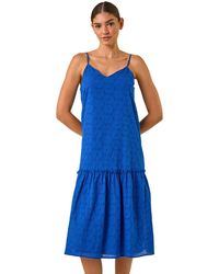 Roman - Broderie Frill Tiered Midi Dress - Lyst