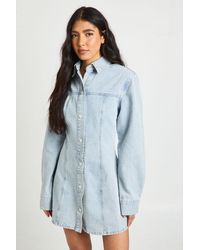 Boohoo - Tall Long Sleeve Cinched Waist Denim Dress - Lyst