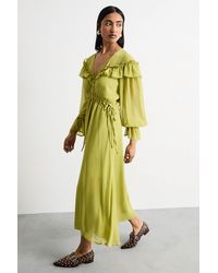 Warehouse - Ruffle Shoulder Detail V Neck Boho Maxi Dress - Lyst