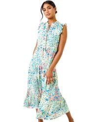 Roman - Ditsy Floral Print Frill Detail Maxi Dress - Lyst