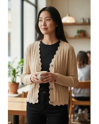 Karen Millen - Scallop Edge Ribbed Cardigan - Lyst