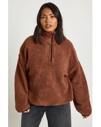 Boohoo - Plus Borg Button Down Sweatshirt - Lyst