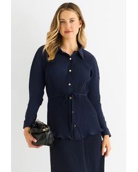 Gini London - Marineblaues Plissee-Hemd Mit Knopfleiste - Lyst