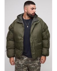 BoohooMAN - Plus Oversized Fit Ruched Sleeve Panelled Puffer Jacket - Lyst