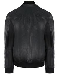 Armani - Emporio Leather Black Bomber Jacket - Lyst