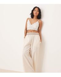 ASOS - Design Linen Blend Pull On Wide Leg Trousers With Shirred Waist Detail - Lyst