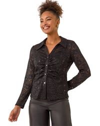 Roman - Sequin Lace Collared Blouse - Lyst