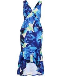 Quiz - Royal Blue Floral Frill Midi Dress - Lyst
