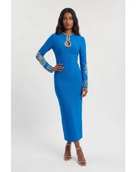 Karen Millen - Figure Form Bandage Knit Embellished Wide Sleeve Midi Dress - Lyst