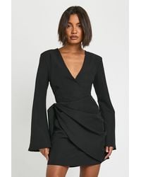 Boohoo - Tall Tie Waist Collarless Draped Blazer Dress - Lyst