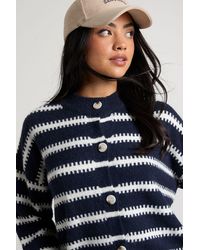 Boohoo - Super Soft Stripe High Neck Button Through Cardigan - Lyst