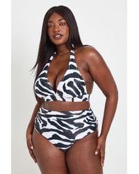 Boohoo - Plus Essentials Zebra Ruched High Waist Brief - Lyst