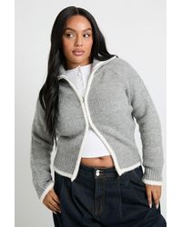 Boohoo - Plus Chunky Knit Zip Through Knitted Jumper - Lyst