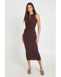 Boohoo - Double Layer Slinky Beaded Cut Out Detail Ruched Midaxi Dress - Lyst