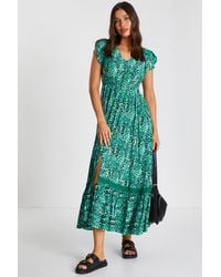Quiz - Leopard Print Crochet Trim Maxi Dress - Lyst