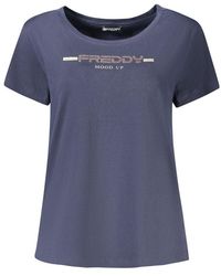 Freddy - Blauwe Katoenen T-Shirt Met Strass-Details - Lyst