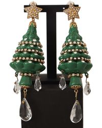 Dolce & Gabbana - Accessoires ,Groen ,Groene Emaille Kerstboom Oorbellen - Lyst