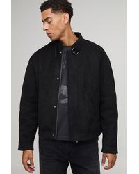 BoohooMAN - Regular Fit Faux Suede Buckle Collar Biker Jacket - Lyst