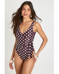Boohoo - Polka Dot Tummy Control Wrap Detail Swimsuit - Lyst