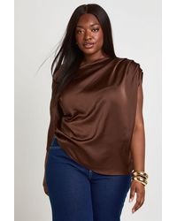 Boohoo - Plus Satin Ruched Shoulder Off The Top - Lyst