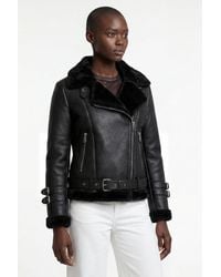 Elle - Ines Faux-Shearling Biker Jacket - Lyst