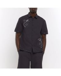 River Island - Shirt Dark Regular Fit Embroidered Cotton - Lyst