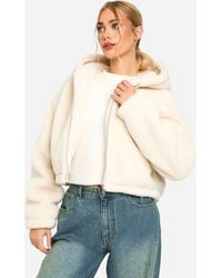 Boohoo - Hooded Teddy Faux Fur Coat - Lyst