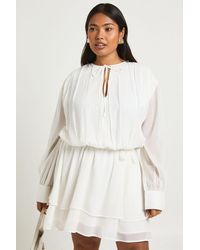 Boohoo - Plus Chiffon Blouson Ruffle Tie Belt Skater Dress - Lyst