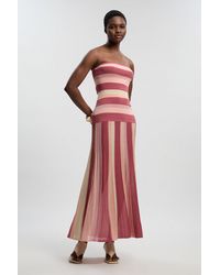 Karen Millen - Petite Striped Bardot Knit Maxi Dress - Lyst