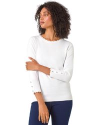 Roman - Diamante Button Scallop Edge Jumper - Lyst