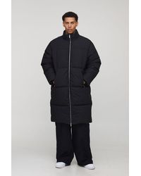 BoohooMAN - Regular Fit Nylon Funnel Neck Longline Puffer Jacket - Lyst