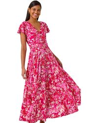 Roman - Floral Ruched Waist Maxi Dress - Lyst