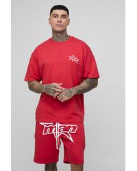 BoohooMAN - Tall Star Puff Print Oversized T-Shirt & Relaxed Jersey Short Set - Lyst