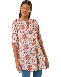 Roman - Floral Print Button V-Neck Tunic Top - Lyst