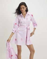 River Island - Shirt Dress Cotton Smiley Embroidered - Lyst