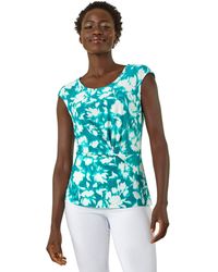 Roman - Floral Jacquard Twist Front Top - Lyst
