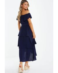 Quiz - Navy Bardot Dip Hem Midi Dress - Lyst