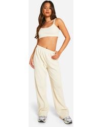 Boohoo - Waffle Scoop Neck Crop Top And Straight Leg Trouser Set - Lyst