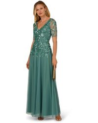Adrianna Papell - Studio Beaded Mesh Long Dress - Lyst