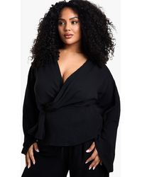 Boohoo - Plus Knot Detail Blouse - Lyst