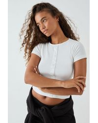 DSGN Studio - Square Script Embroidered Rib Fitted Button Through Top - Lyst