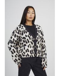 Brave Soul - Button Through Animal Print Jacquard Knit Cardigan - Lyst