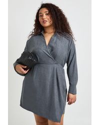 Boohoo - Plus Peached Collared Wrap Shirt Dress - Lyst
