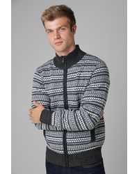 Kensington Eastside - Jacquard Fleece-Lined Zip-Through Cardigan - Lyst