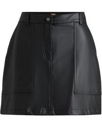 BOSS - Leather Mini A-Line Skirt - Lyst