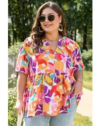 Azura Exchange - Roze Plus Size Bloemenprint V-hals Fit And Flare Blouse - Lyst